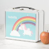 かわいい飛んでいるユニコーン虹の女のパーソナライズされた子 メタルランチボックス (インサイチュ)