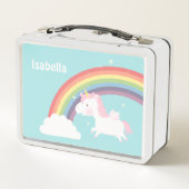 かわいい飛んでいるユニコーン虹の女のパーソナライズされた子 メタルランチボックス (裏面)