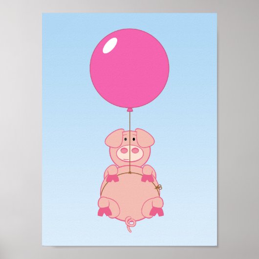 かわいい飛んでいる豚と風船 ポスター (正面)