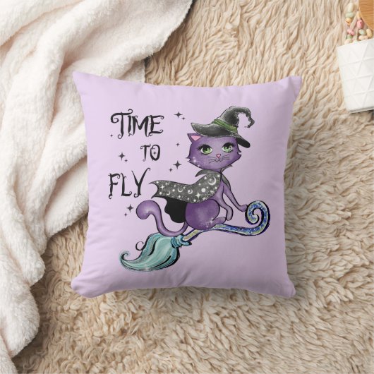 かわいい飛んでいる魔女猫 |キーチェーンを飛ばす時間 クッション (ブランケット)