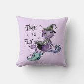 かわいい飛んでいる魔女猫 |キーチェーンを飛ばす時間 クッション (正面)