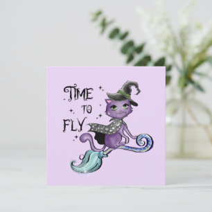 かわいい飛んでいる魔女猫  飛行の時間