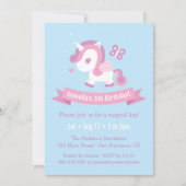 かわいい飛んでいる魔法のユニコーンガールズ誕生日 招待状 (正面)