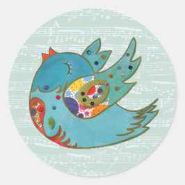 かわいい飛んでいる鳥と歌 ラウンドシール