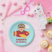 かわいい飛行士の男の子の飛行機の誕生会 ペーパープレート (パーティー)