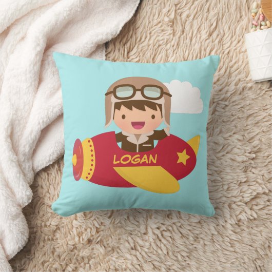 かわいい飛行士の男の子の飛行機は部屋の装飾をからかいます クッション (ブランケット)