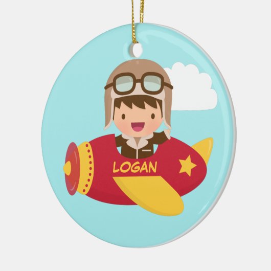 かわいい飛行士の男の子の飛行機は部屋の装飾をからかいます セラミックオーナメント (左)