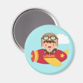 かわいい飛行士ボーイフライトアドベンチャー子供へ マグネット (正面/裏面)