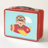かわいい飛行士ボーイフライトアドベンチャー子供へ メタルランチボックス (正面)