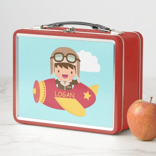 かわいい飛行士ボーイフライトアドベンチャー子供へ メタルランチボックス (インサイチュ)