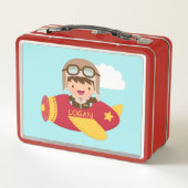 かわいい飛行士ボーイフライトアドベンチャー子供へ メタルランチボックス (裏面)