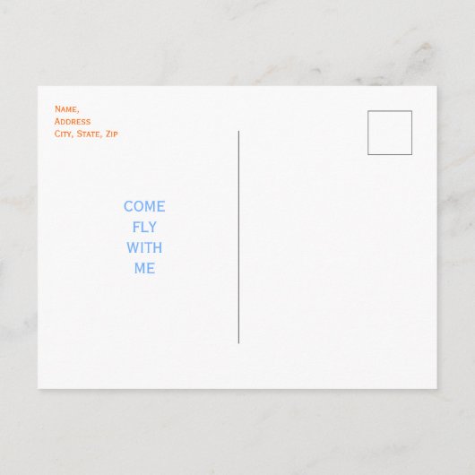 かわいい飛行機が私の誕生日パーティーに青 インビテーションポストカード (裏面)