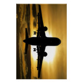 かわいい飛行機と夕日の写真、楽しい航空 ポスター (正面)