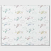 かわいい飛行機と雲のパターン ラッピングペーパー (フラット)