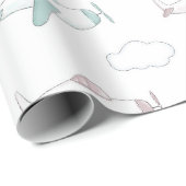 かわいい飛行機と雲のパターン ラッピングペーパー (ロールコーナー)