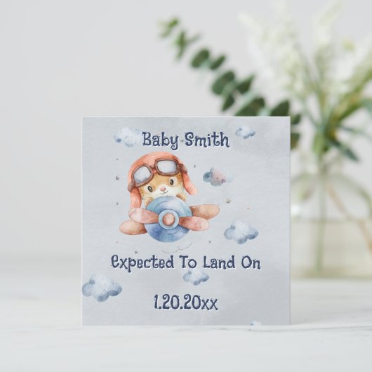 かわいい飛行機に着陸ソーシャルメディア少年の妊娠 案内状 (スタンド正面)