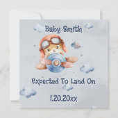 かわいい飛行機に着陸ソーシャルメディア少年の妊娠 案内状 (正面)