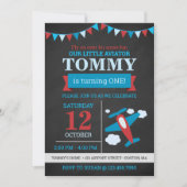 かわいい飛行機のチョークボード誕生日 招待状 (正面)