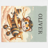 かわいい飛行機のトラ フリースブランケット (正面(横))