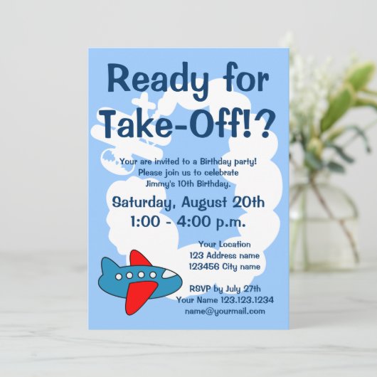 かわいい飛行機のバースデーパーティ招待状 子供へ 招待状 (スタンド正面)