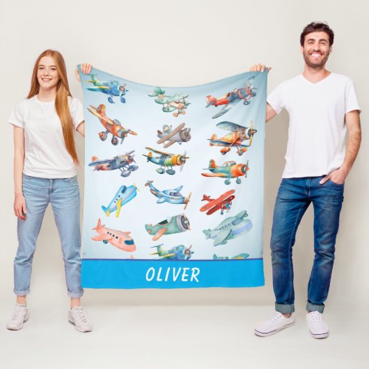 かわいい飛行機のパターン フリースブランケット (インサイチュ)