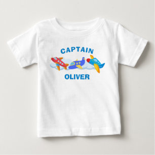 かわいい飛行機のパーソナライズキャプテン ベビーTシャツ
