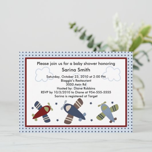 かわいい飛行機のベビーシャワー招待状 招待状 (スタンド正面)