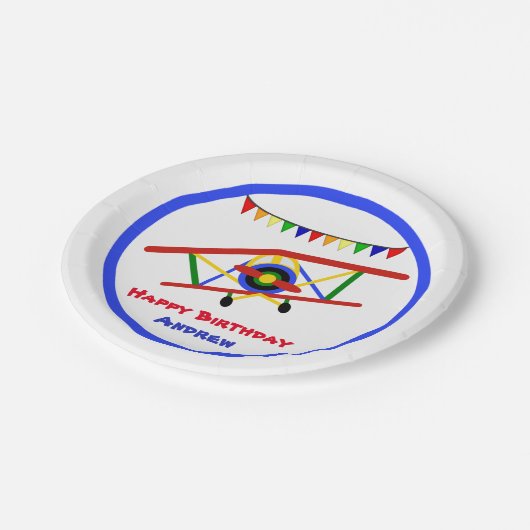 かわいい飛行機の男の子の誕生日パーティー ペーパープレート (アングル)