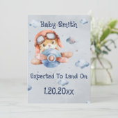 かわいい飛行機の着陸妊娠 案内状 (スタンド正面)