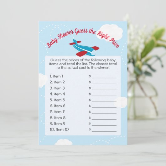 かわいい飛行機の赤ちゃんシャワー推定右プライスゲーム 招待状 (スタンド正面)