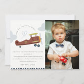 かわいい飛行機の雲ハート子供の写真誕生日 サンキューカード (正面)