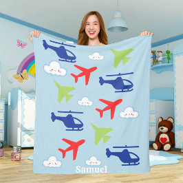 かわいい飛行機の雲、旅行、ベビーシャワー、航空 フリースブランケット
