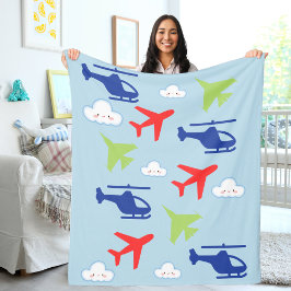 かわいい飛行機の雲、旅行、赤ちゃんシャワー、航空 フリースブランケット
