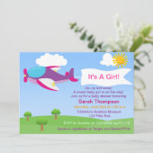 かわいい飛行機ガールベビーシャワー招待状 招待状 (スタンド正面)