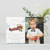 かわいい飛行機クラウドハートキッズフォト誕生日 サンキューカード (スタンド正面)