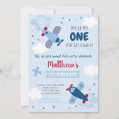 かわいい飛行機スターズクラウドファースト誕生日 招待状 (正面)