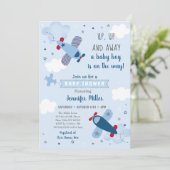 かわいい飛行機スター雲ベビーシャワー 招待状 (スタンド正面)