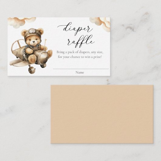 かわいい飛行機テディベアおむつラッフルカード エンクロージャーカード (正面/裏面)