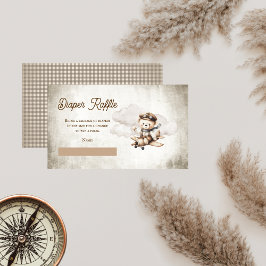 かわいい飛行機テディベアおむつラッフル エンクロージャーカード