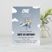 かわいい飛行機パイロットくまの1歳誕生日招待状 招待状 (スタンド正面)