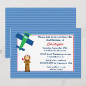 かわいい飛行機パイロットの男の子の誕生日パーティー招待状 招待状 (正面/裏面)