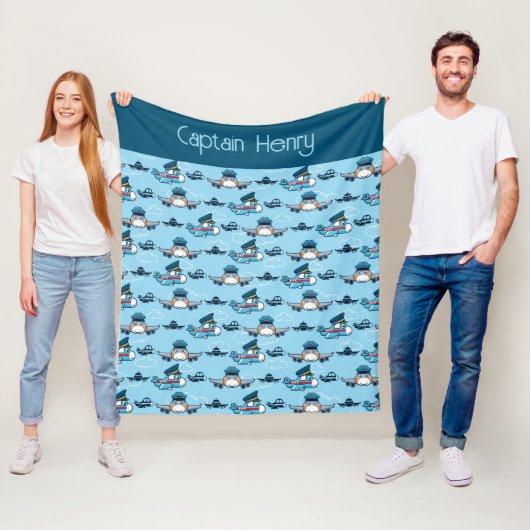 かわいい飛行機パイロット 飛んでいる フリースブランケット (インサイチュ)