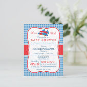 かわいい飛行機ベビーシャワー招待状 インビテーションポストカード (スタンド正面)