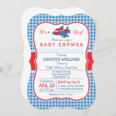 かわいい飛行機ベビーシャワー招待状 招待状 (正面/裏面)