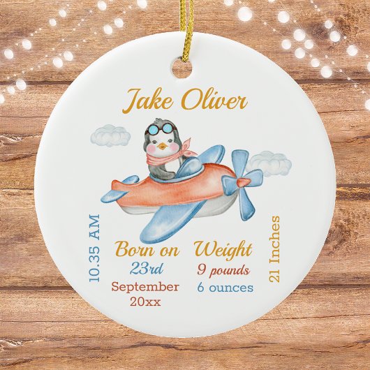 かわいい飛行機ペンギン男の赤ちゃん統計セラミックオルナム セラミックオーナメント