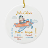かわいい飛行機ペンギン男の赤ちゃん統計セラミックオルナム セラミックオーナメント (正面)
