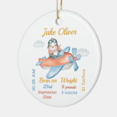 かわいい飛行機ペンギン男の赤ちゃん統計セラミックオルナム セラミックオーナメント (左)