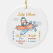 かわいい飛行機ペンギン男の赤ちゃん統計セラミックオルナム セラミックオーナメント (裏面)