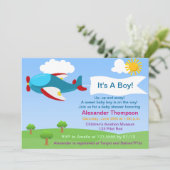 かわいい飛行機ボーイベビーシャワー招待状 招待状 (スタンド正面)