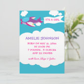 かわいい飛行機女子ベビー誕生のお知らせカード 案内状 (スタンド正面)